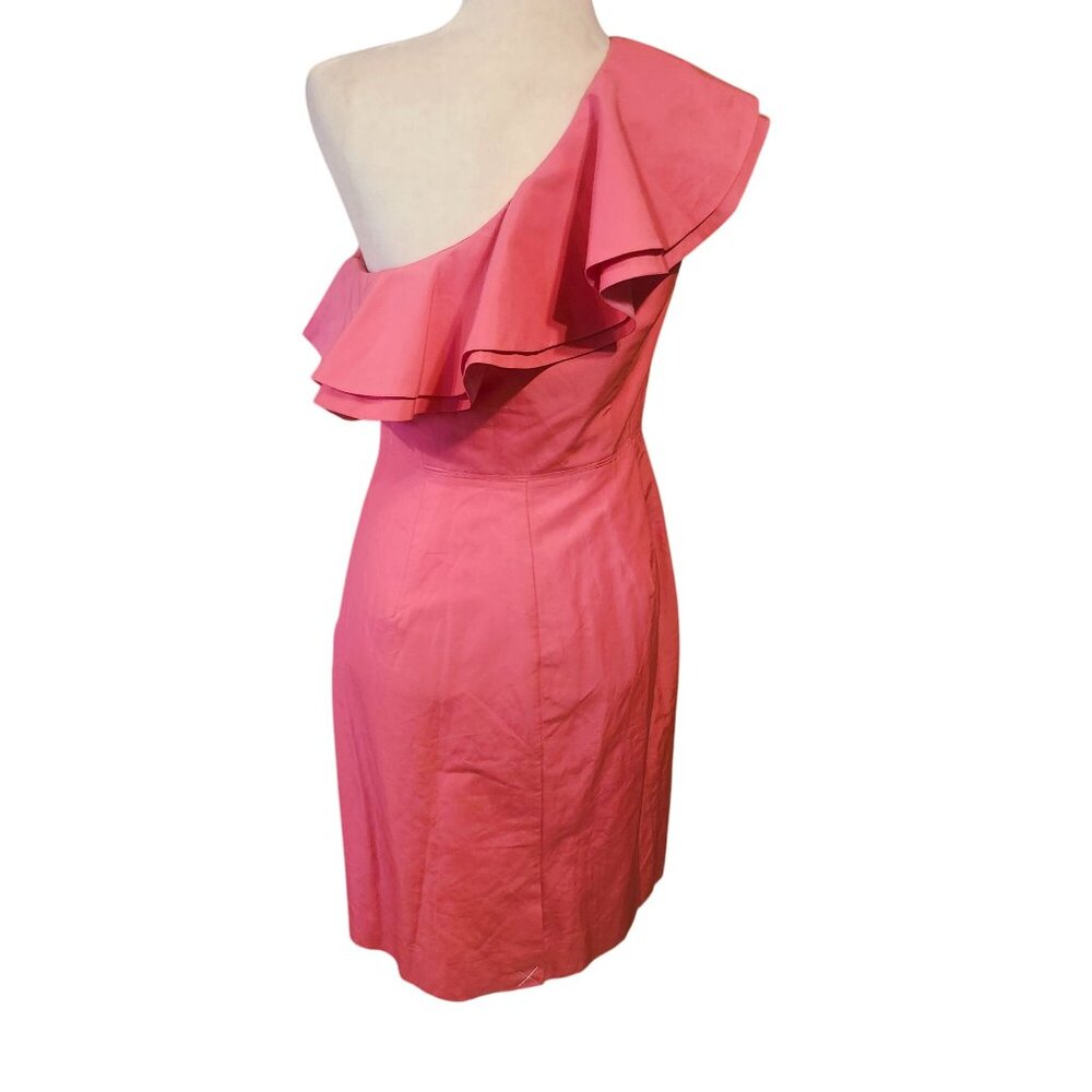 J.Crew Women’s 8 Silk Blend Pink One Shoulder Ruffle Dress Fully Lined Zip G3468 - Picture 2 of 9
